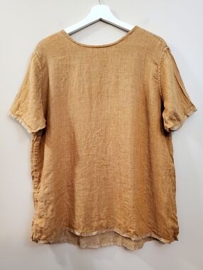 Vintage FLAX by Jeanne Engelhart - Caramel Colored 100% Linen Top - Size M